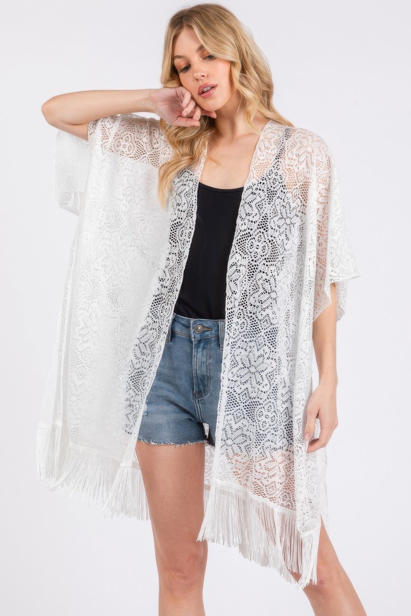 Flower Pattern Crochet Lace Tassel Cover Up - Farnelli