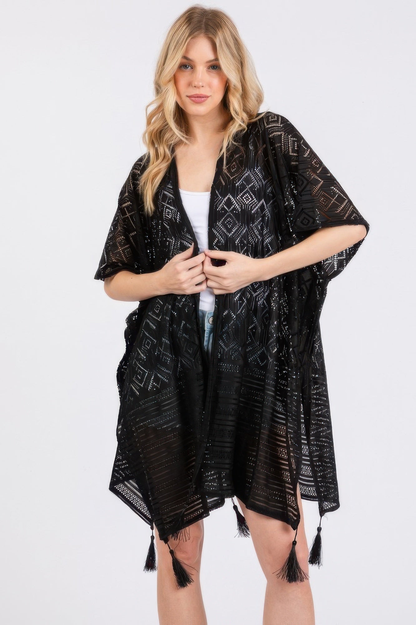 Geometric Pattern Tassel Cover Up - Farnelli