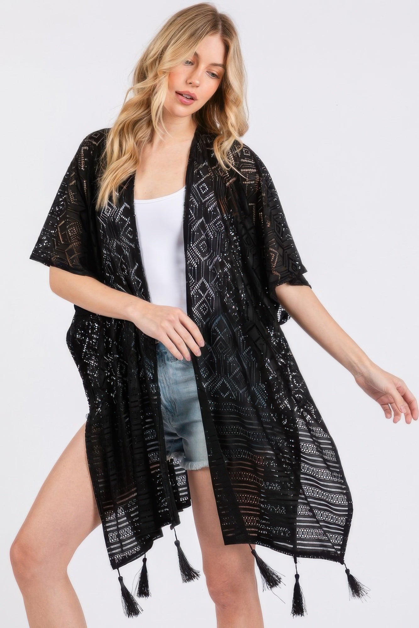 Geometric Pattern Tassel Cover Up - Farnelli