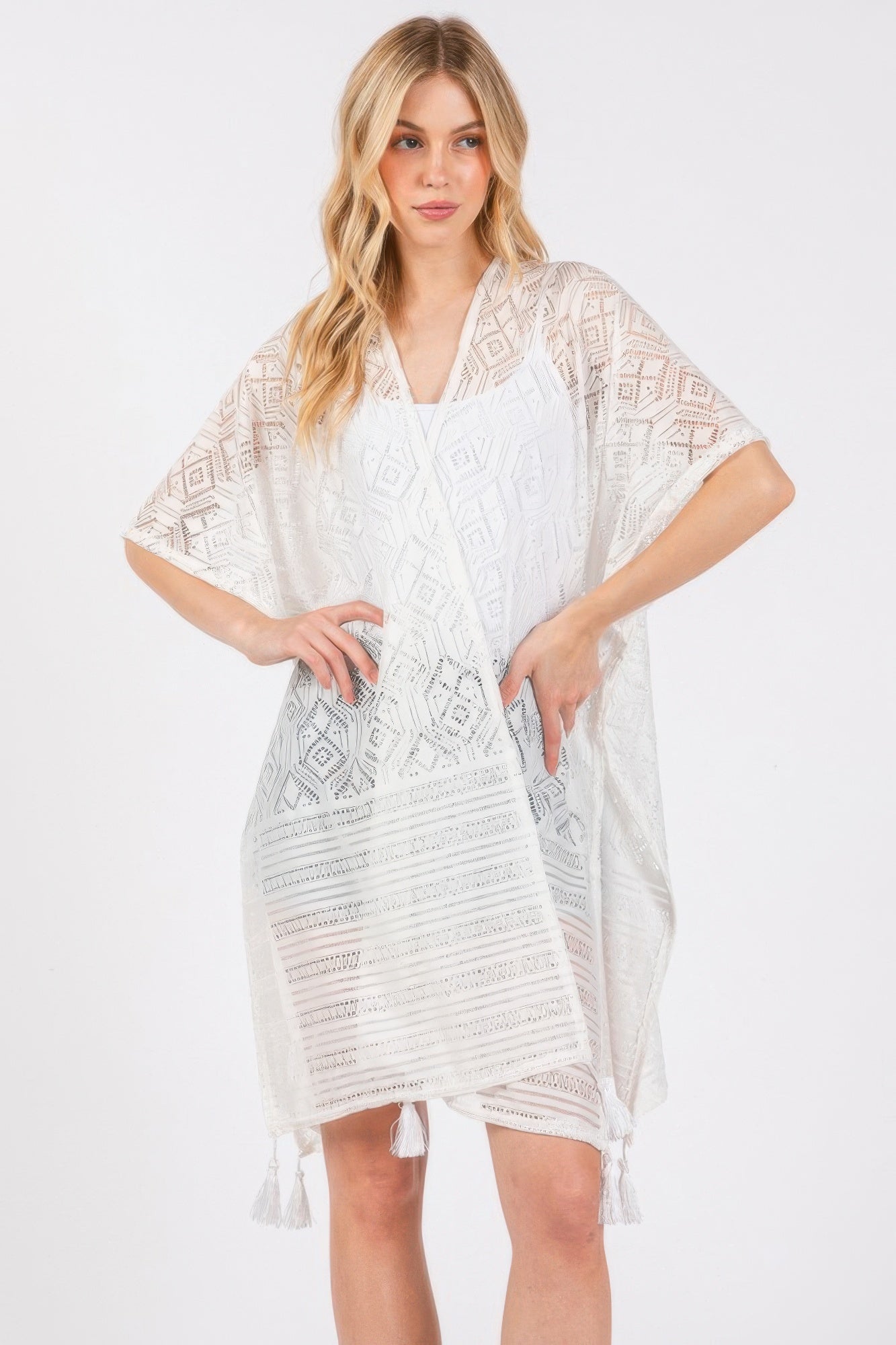Geometric Pattern Tassel Cover Up - Farnelli