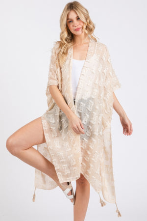 Distressed Pattern Tassel Kimono - Farnelli