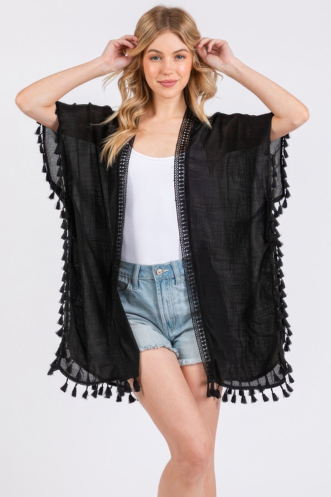 Crochet And Tassel Trim Cover Up - Farnelli