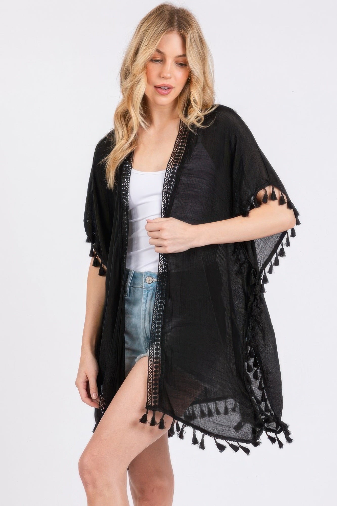 Crochet And Tassel Trim Cover Up - Farnelli