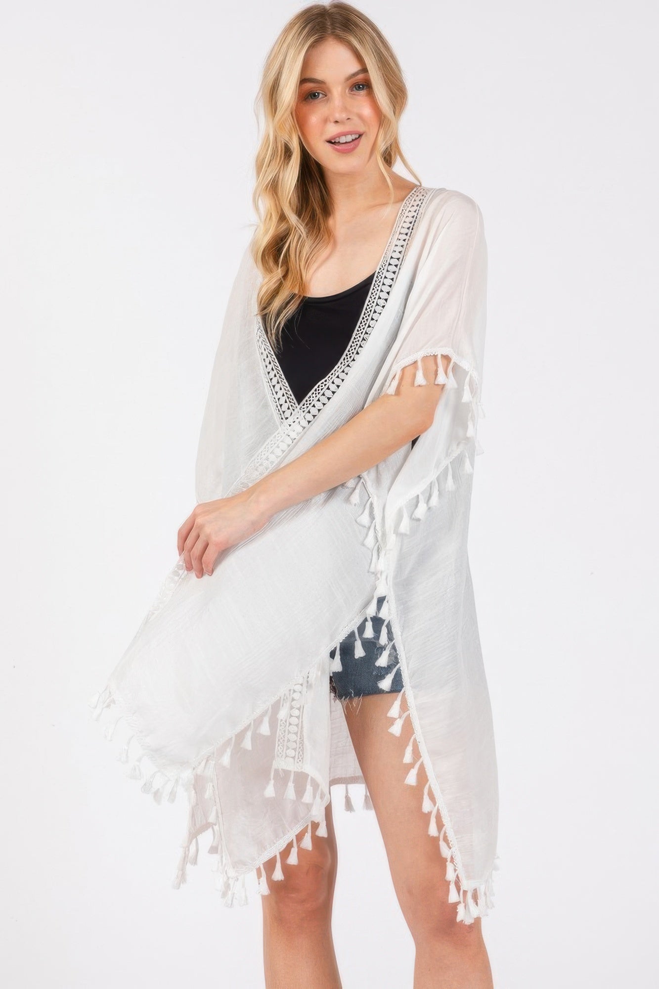 Crochet And Tassel Trim Cover Up - Farnelli