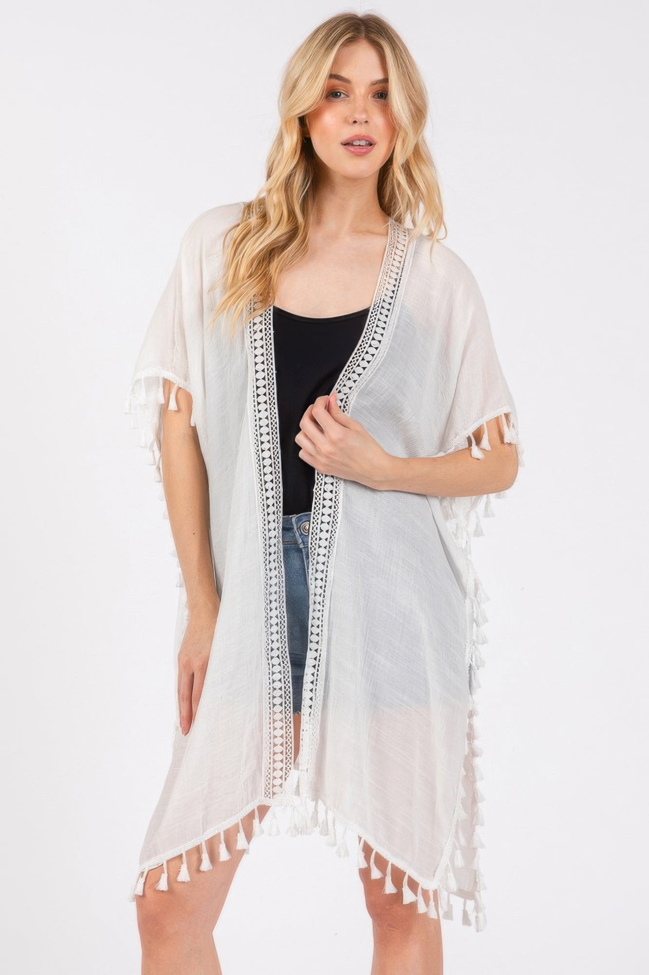 Crochet And Tassel Trim Cover Up - Farnelli