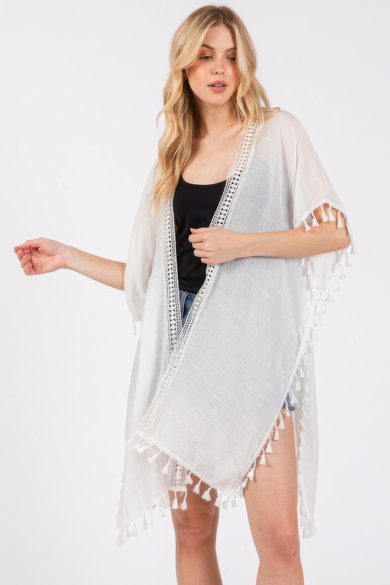 Crochet And Tassel Trim Cover Up - Farnelli