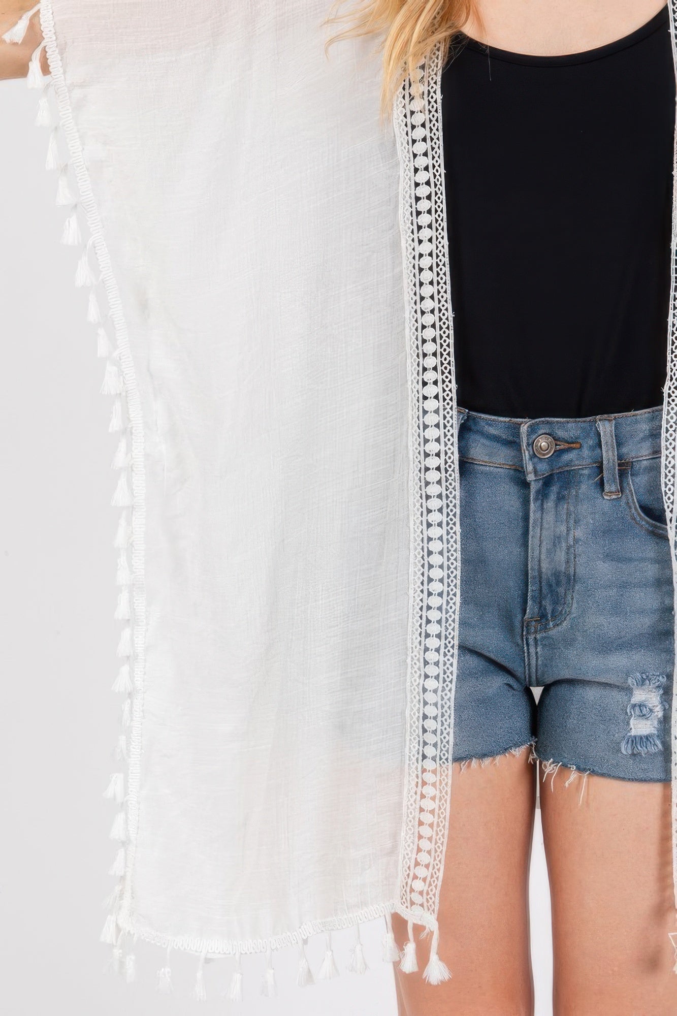 Crochet And Tassel Trim Cover Up - Farnelli
