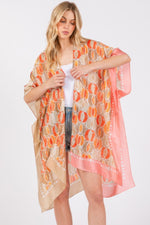 Two Tones Trim Abstract Print Silky Feel Kimono - Farnelli