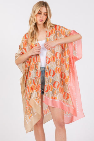 Two Tones Trim Abstract Print Silky Feel Kimono - Farnelli