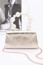 Metallic Pearl Handle Flap Bag - Farnelli