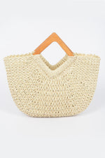 Faux Straw Wood Handle Tote Bag - Farnelli