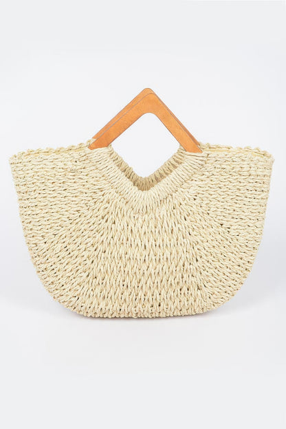 Faux Straw Wood Handle Tote Bag - Farnelli