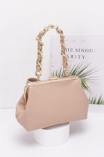 Faux Leather Ribbon Chain Handle Party Clutch - Farnelli