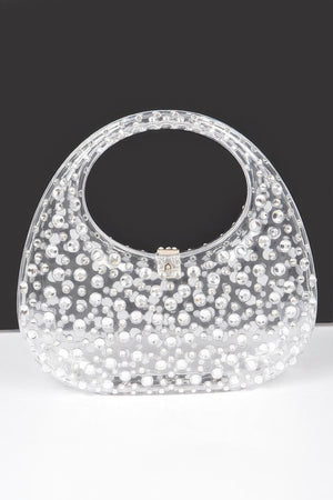 Rhinestone Hot Fix Clear Acrylic Clutch - Farnelli