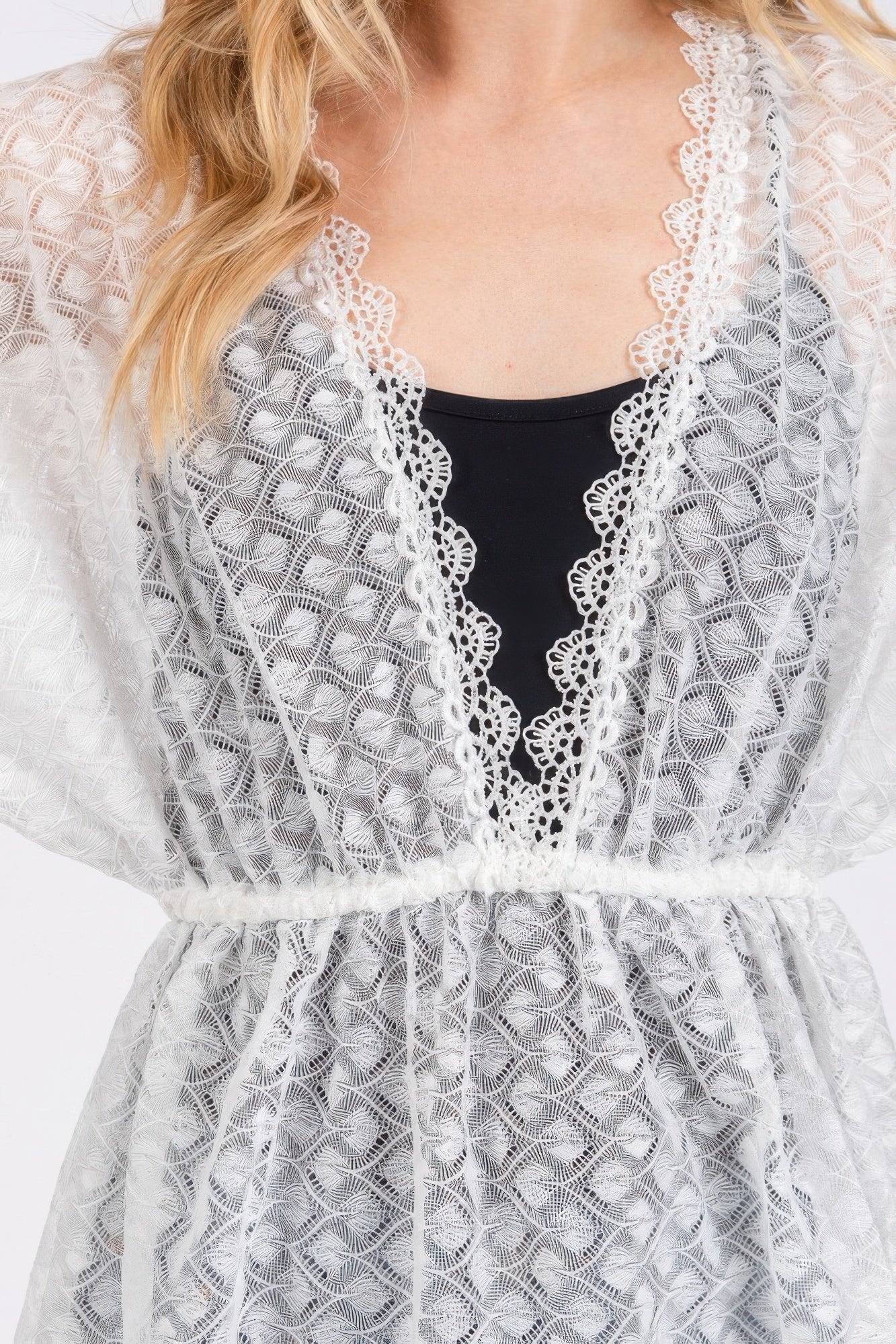 V-neck Detailed Crochet Lace Cover Up - Farnelli