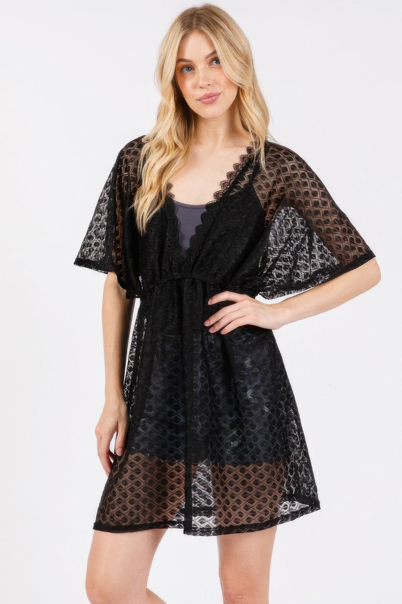 V-neck Detailed Crochet Lace Cover Up - Farnelli