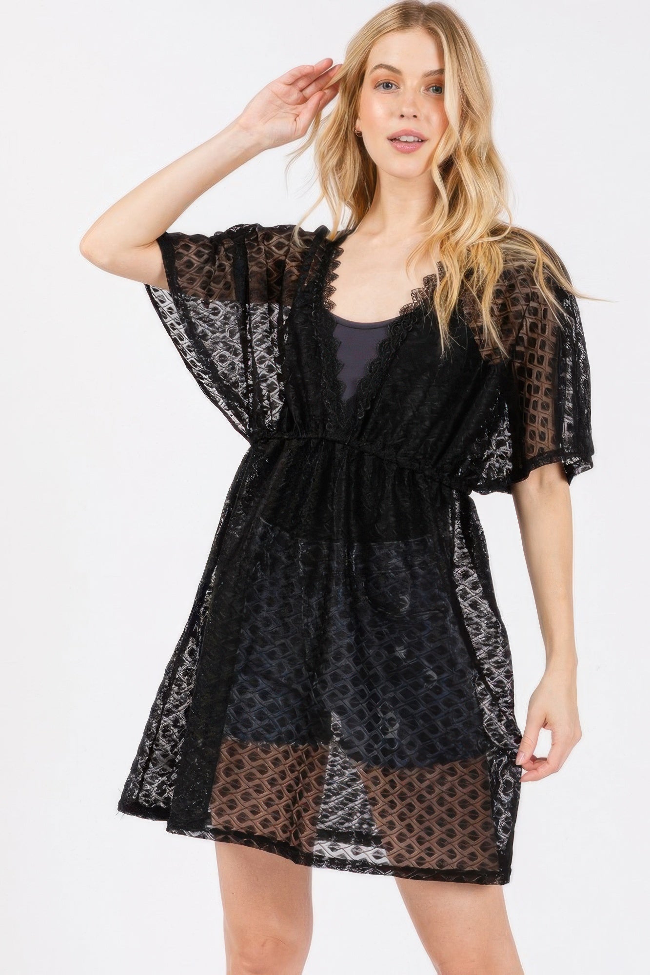 V-neck Detailed Crochet Lace Cover Up - Farnelli