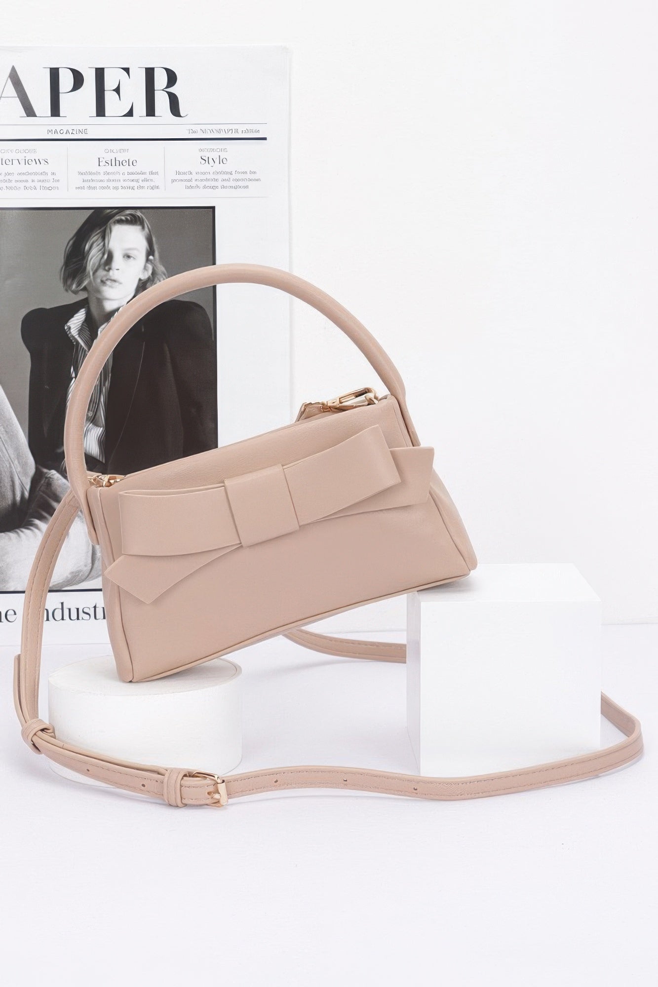 Faux Leather Ribbon Top Handle Clutch - Farnelli