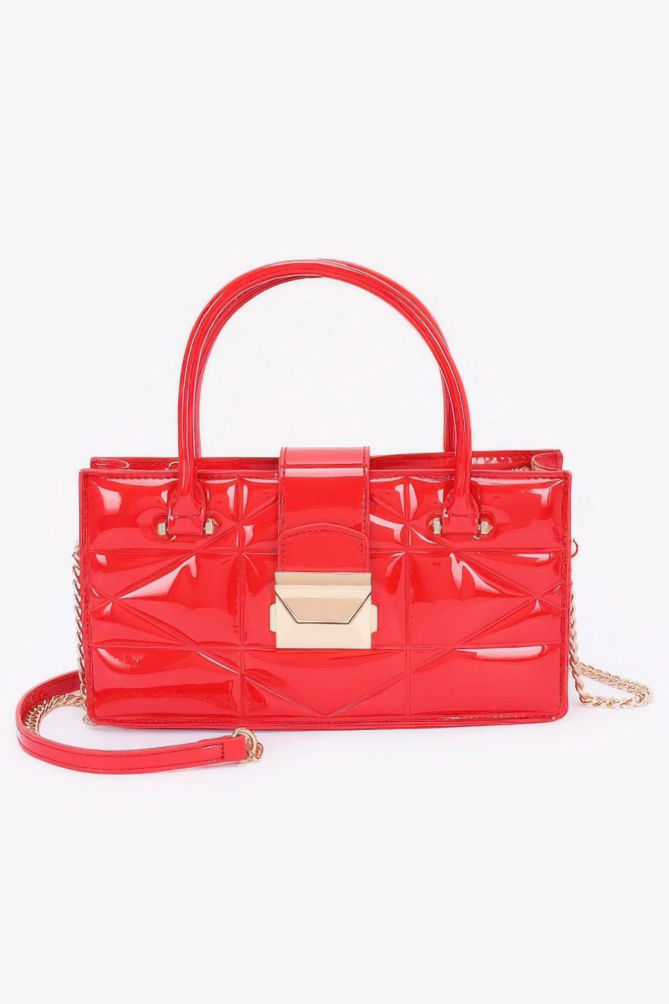 Embossed Enamel Handle Clutch - Farnelli