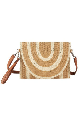 Sequin Mixed Two Tone Straw Clutch & Crossbody Bag - Farnelli