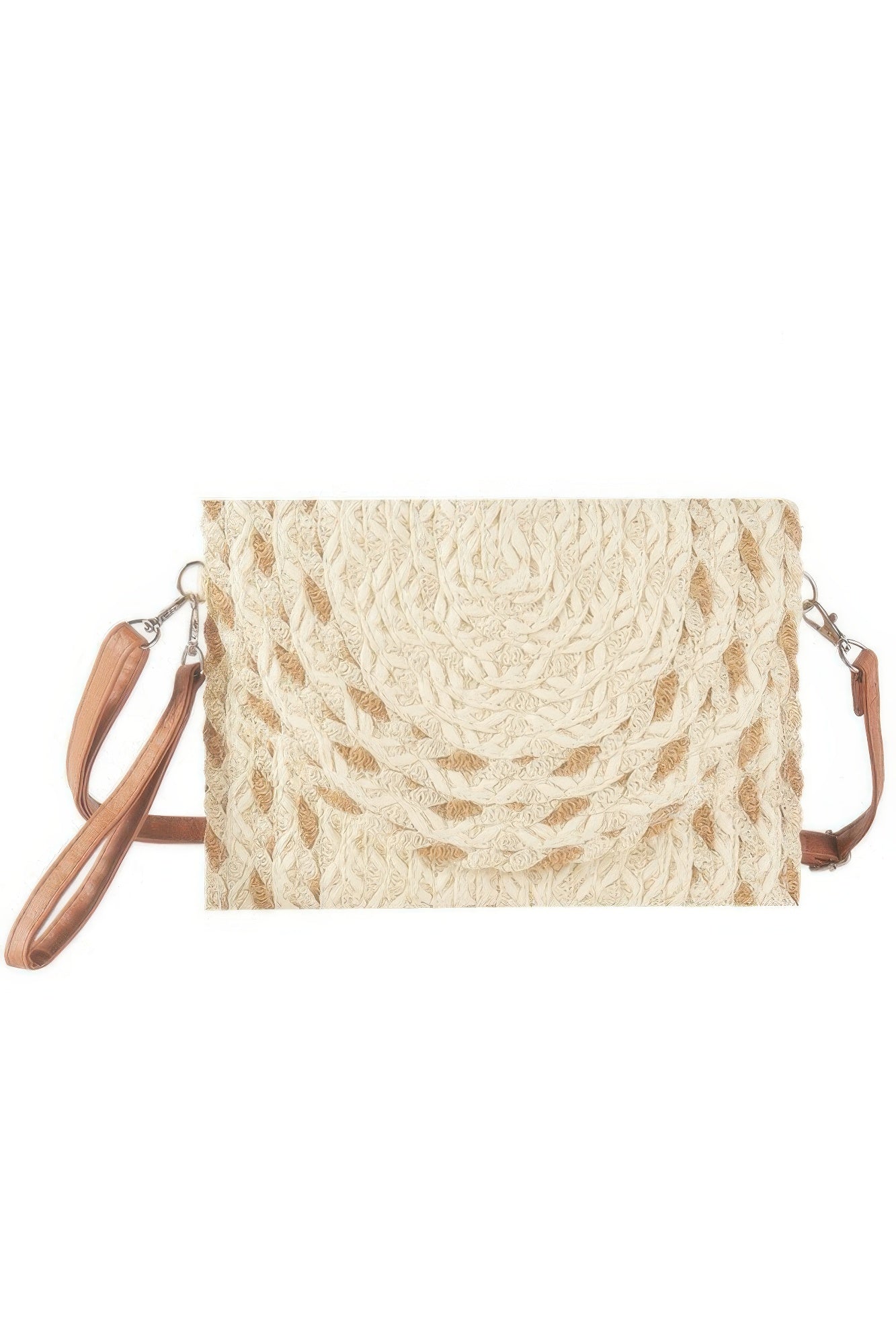 Mixed Color Detail Straw Clutch & Crossbody Bag - Farnelli