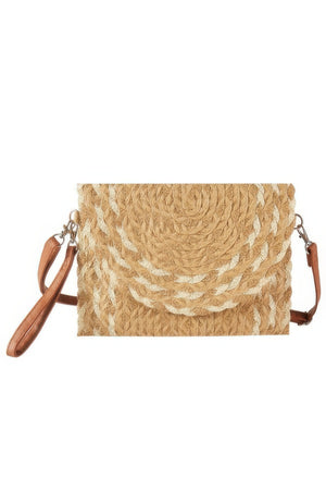 Mixed Color Detail Straw Clutch & Crossbody Bag - Farnelli