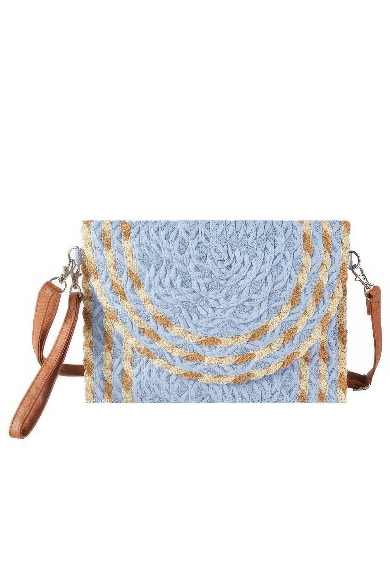 Mixed Color Detail Straw Clutch & Crossbody Bag - Farnelli