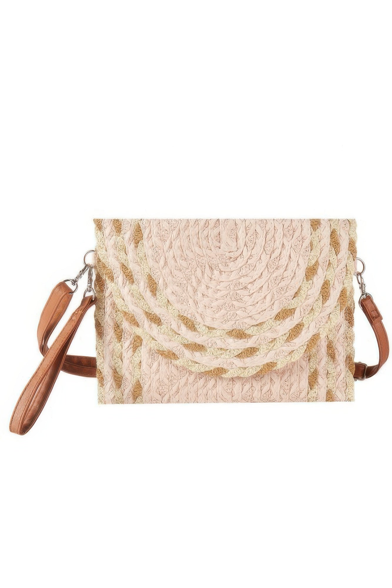 Mixed Color Detail Straw Clutch & Crossbody Bag - Farnelli