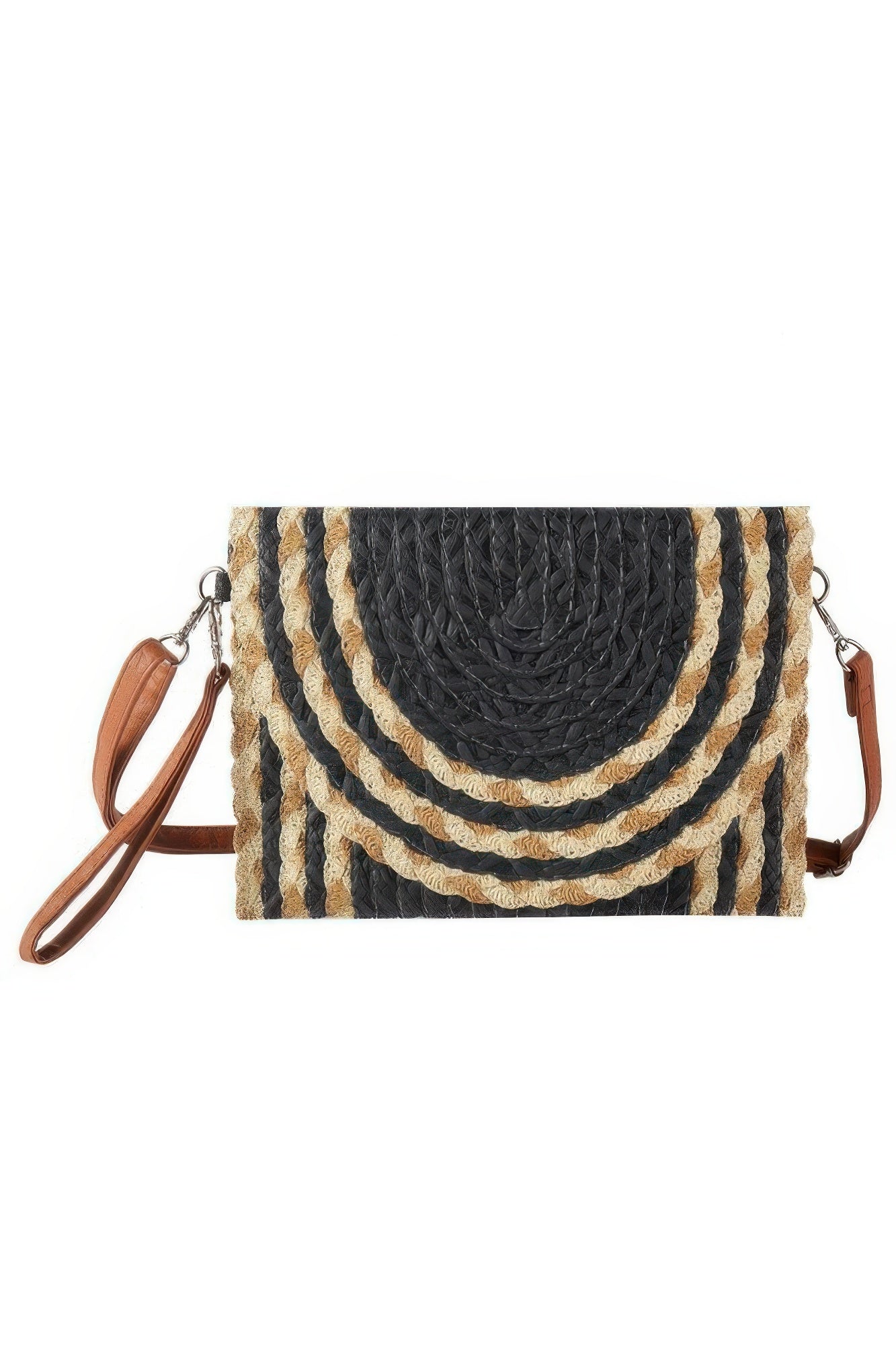 Mixed Color Detail Straw Clutch & Crossbody Bag - Farnelli