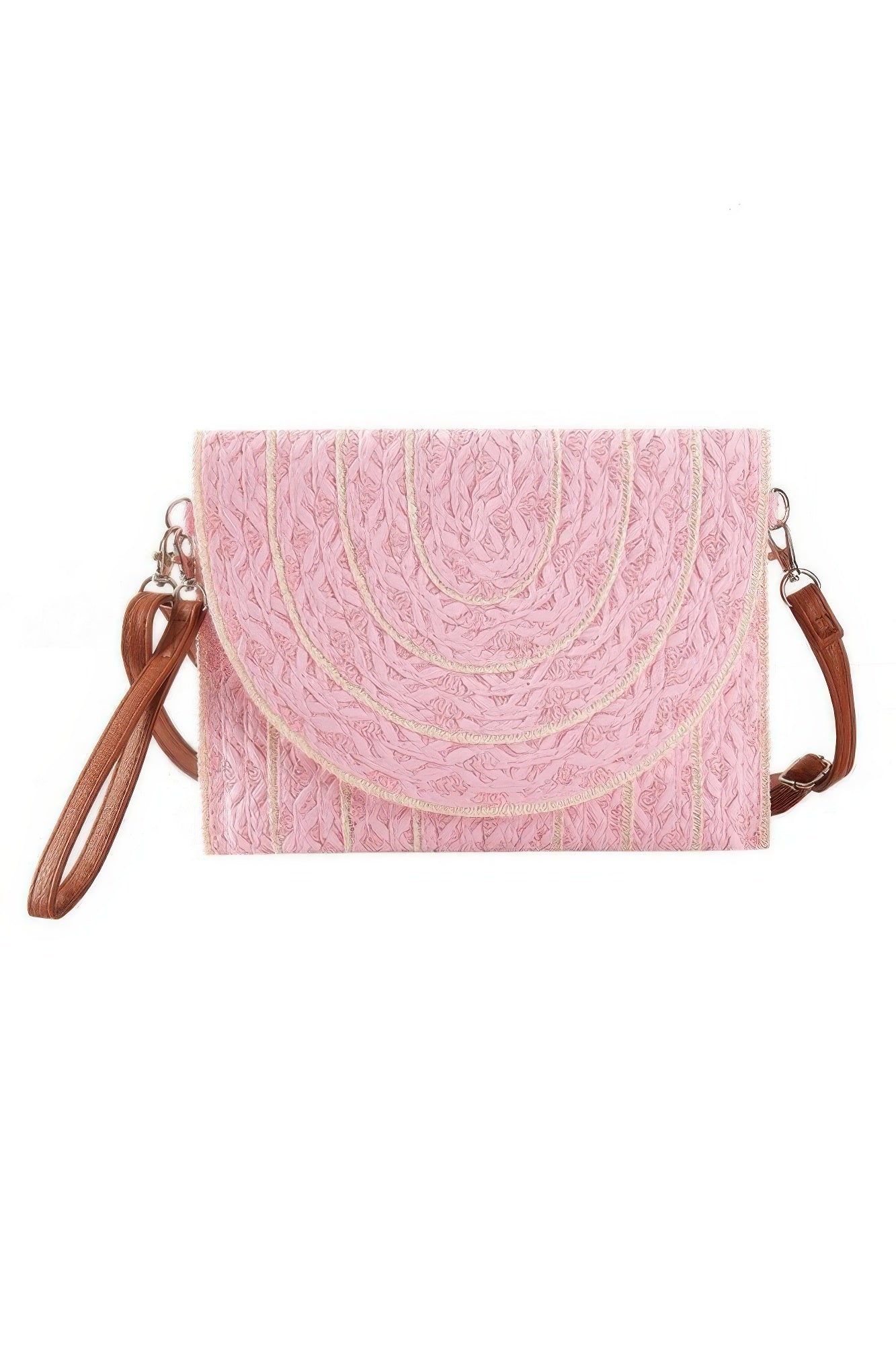 Stitch Detailed Straw Clutch & Crossbody Bag - Farnelli