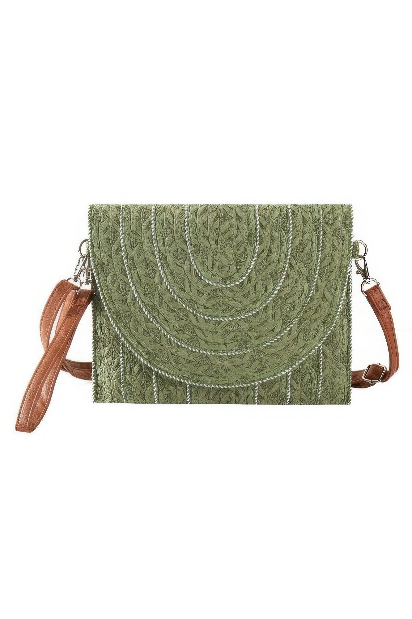 Stitch Detailed Straw Clutch & Crossbody Bag - Farnelli