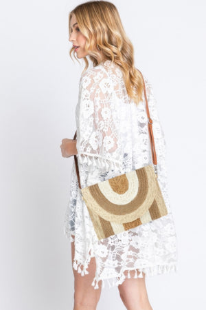 Metallic Lined Multicolor Straw Clutchcrossbodybag - Farnelli