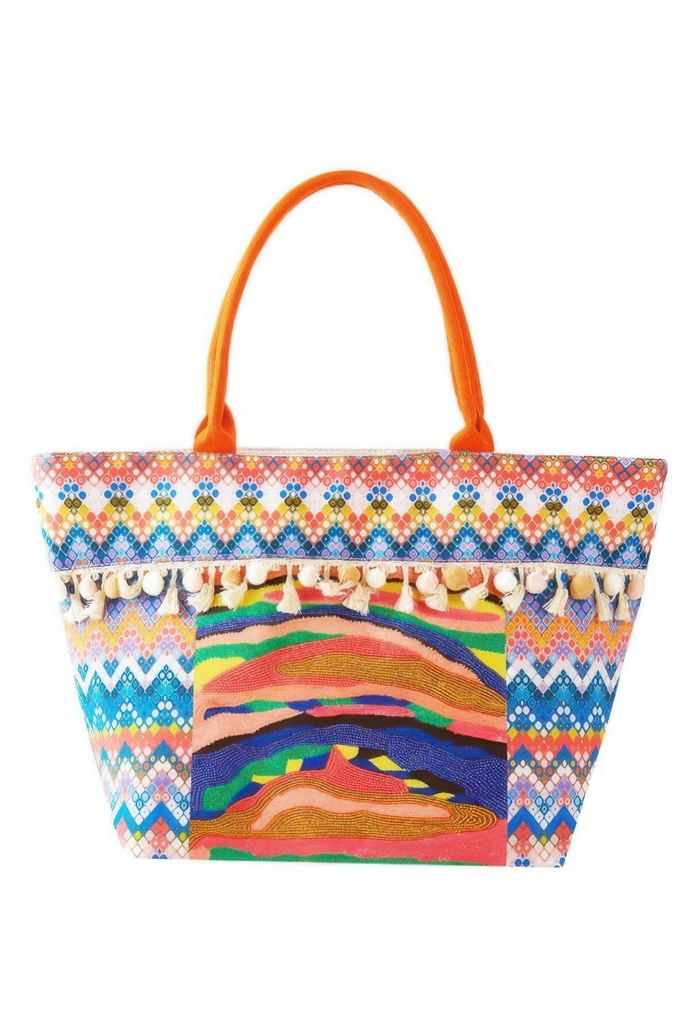 Boho Print Pom Pom Fringe Tote Bag - Farnelli