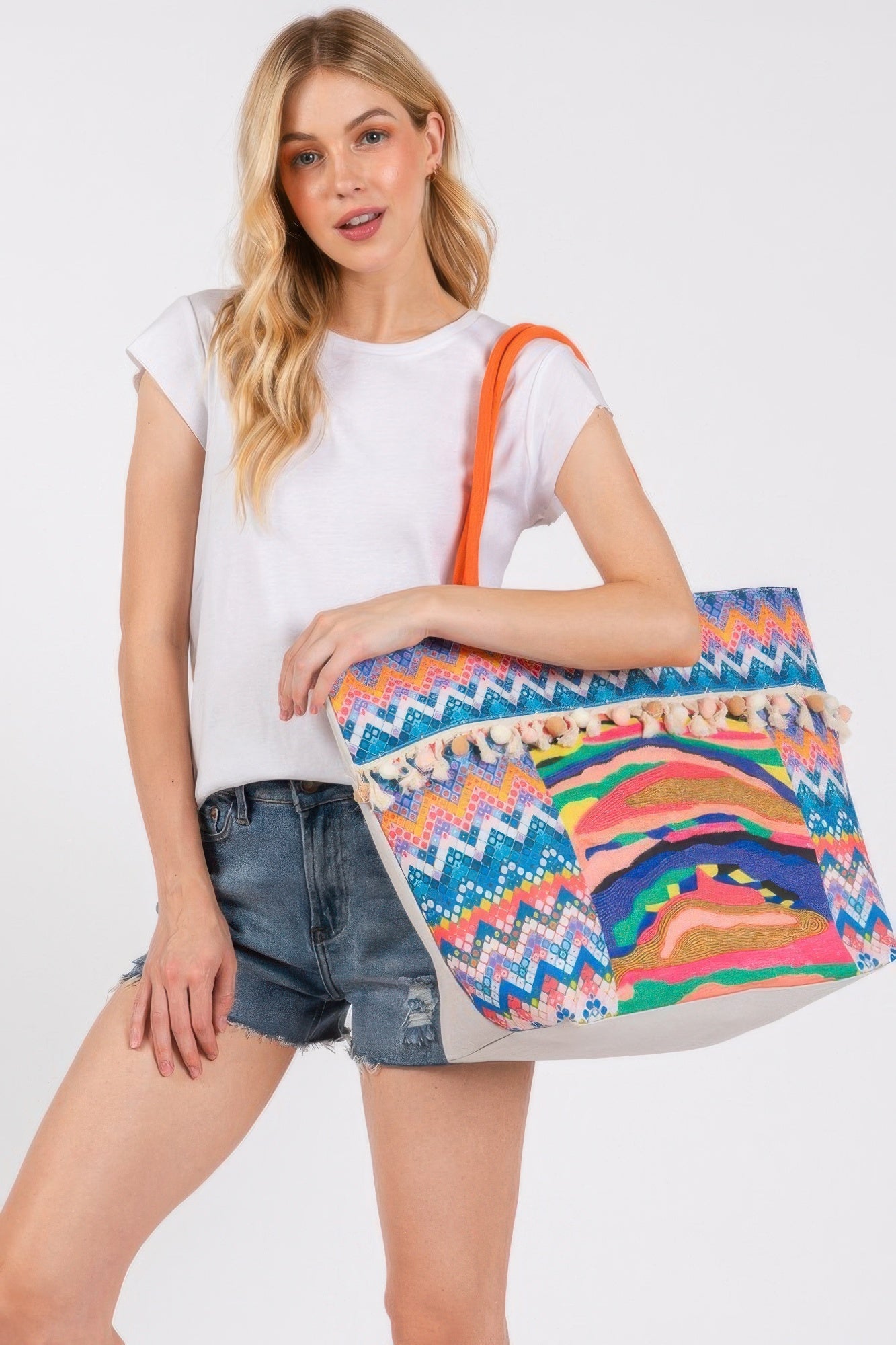 Boho Print Pom Pom Fringe Tote Bag - Farnelli
