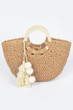 Woven Cotton Wood Handle Tote Bag - Farnelli