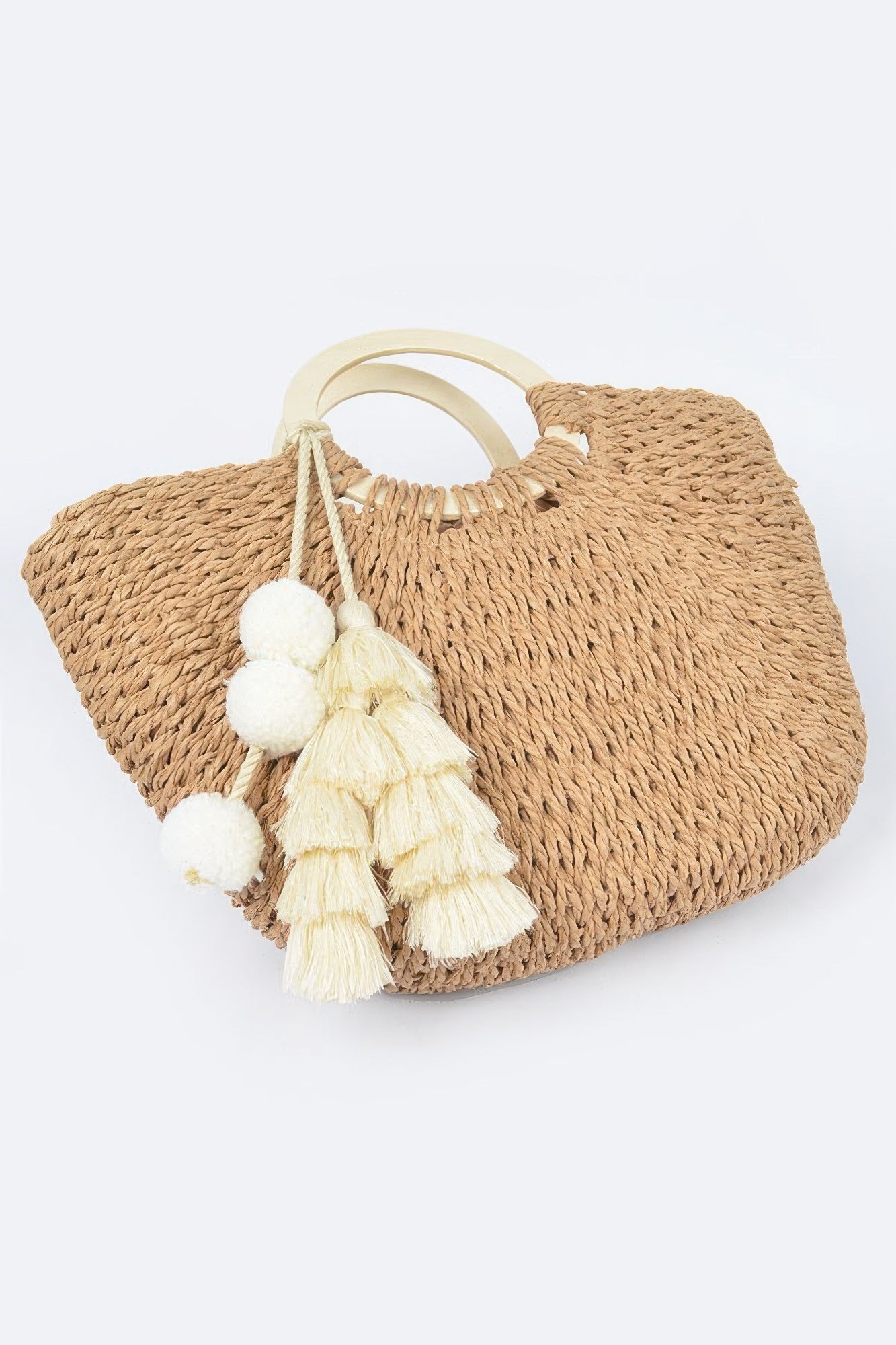Woven Cotton Wood Handle Tote Bag - Farnelli