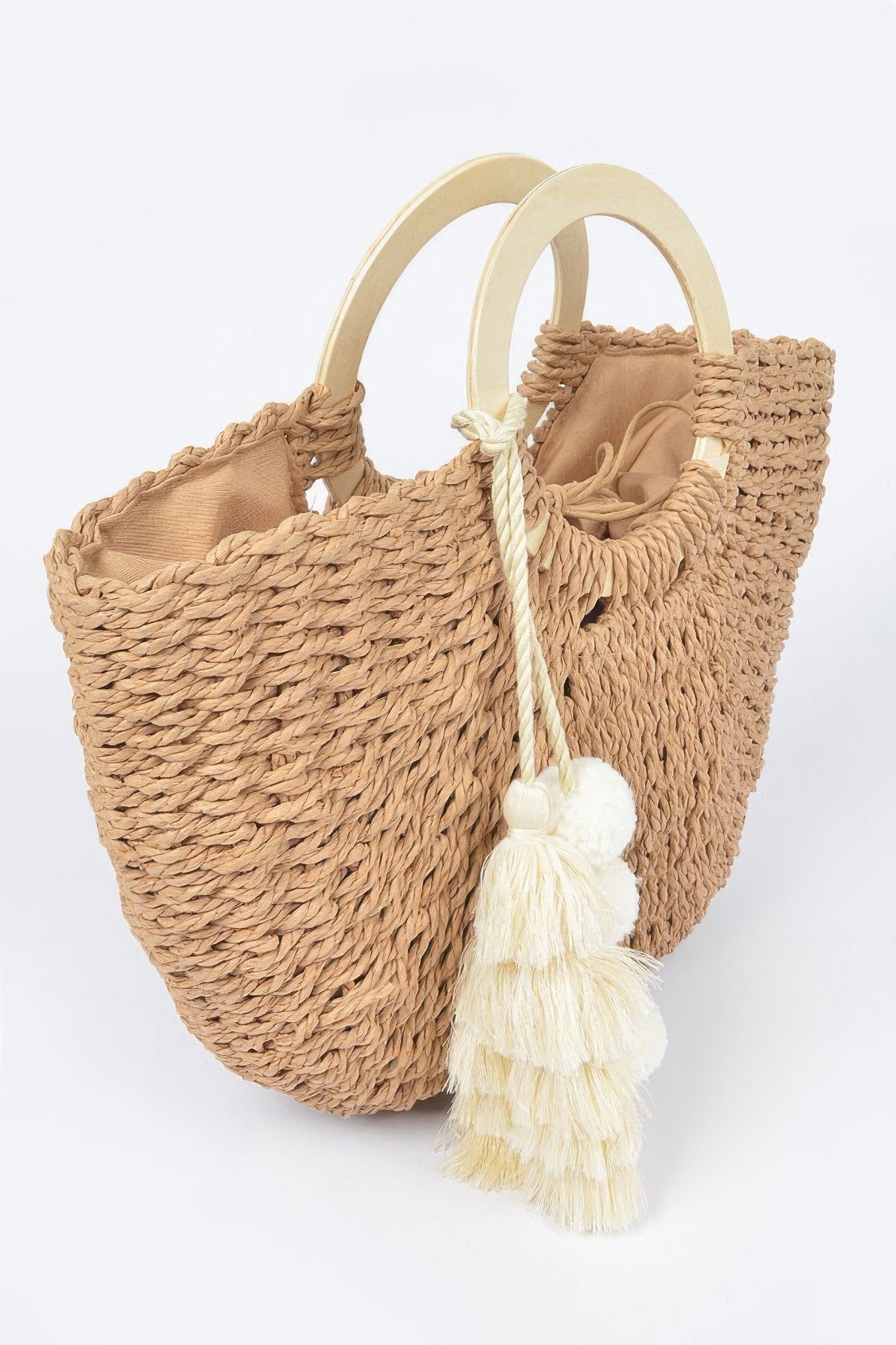 Woven Cotton Wood Handle Tote Bag - Farnelli