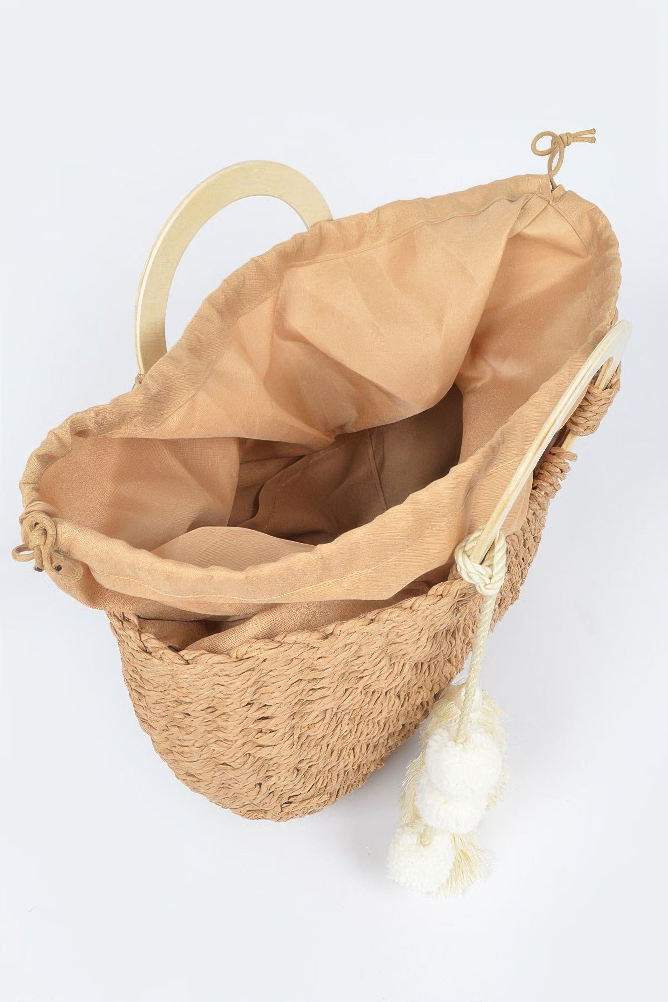 Woven Cotton Wood Handle Tote Bag - Farnelli