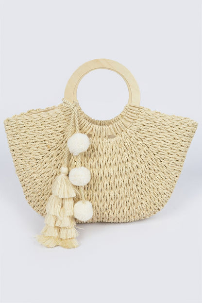 Woven Cotton Wood Handle Tote Bag - Farnelli