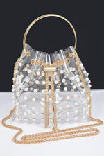 Clear Pearl Stud Bucket Bag W/chain Tassle - Farnelli