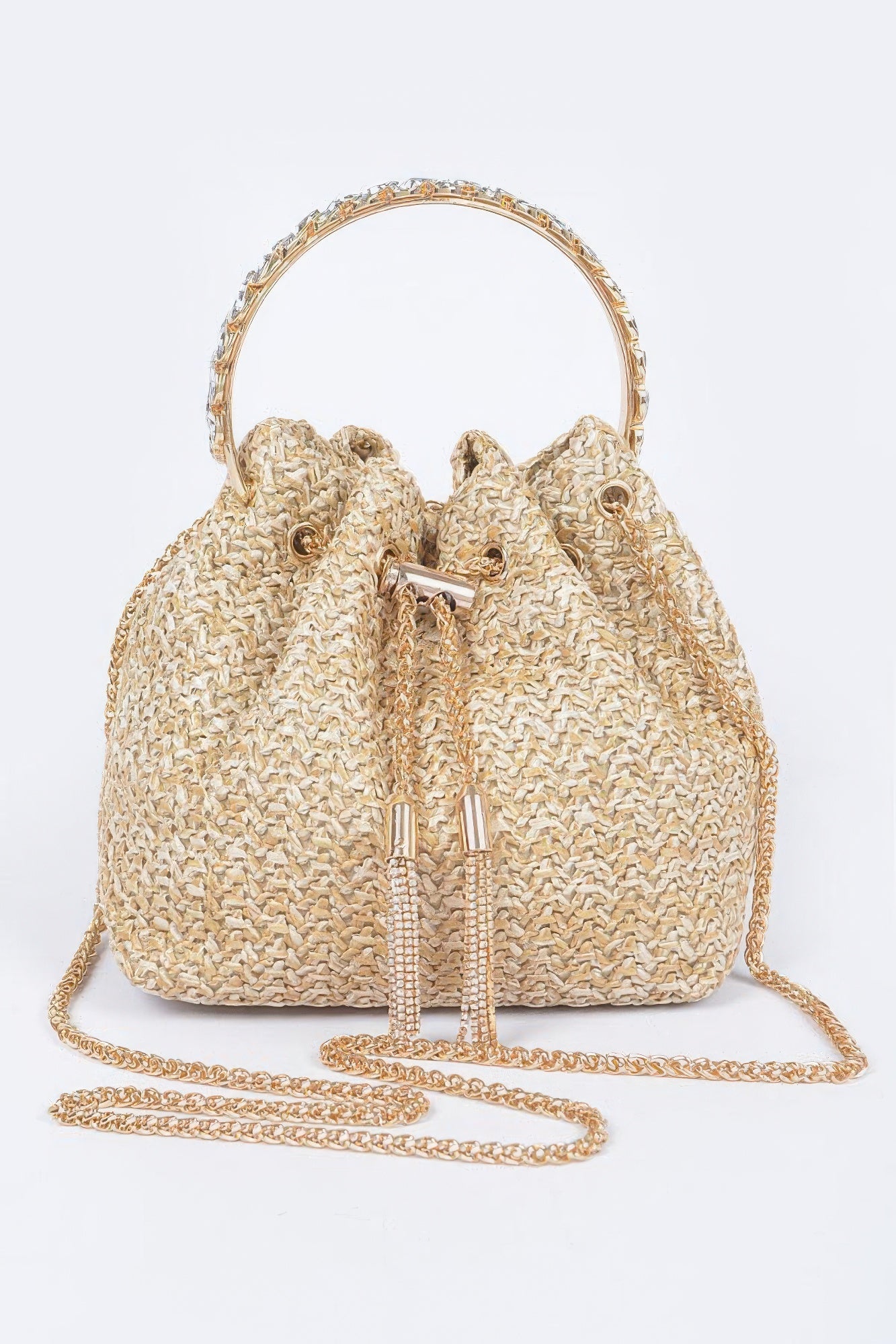 Faux Straw Bucket Bag W/stone Handle - Farnelli