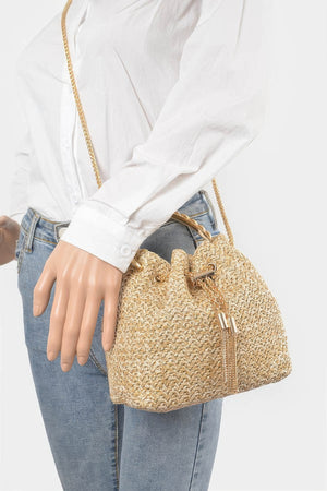 Faux Straw Bucket Bag W/stone Handle - Farnelli