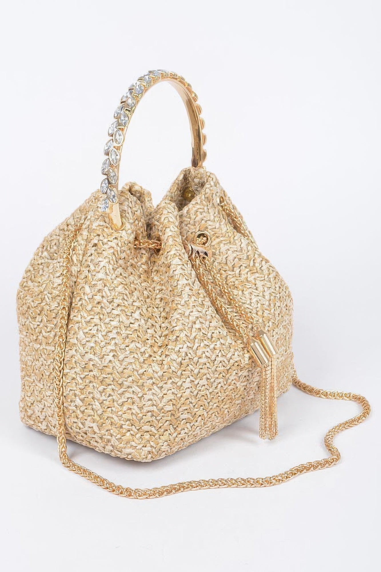 Faux Straw Bucket Bag W/stone Handle - Farnelli