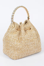 Faux Straw Bucket Bag W/stone Handle - Farnelli