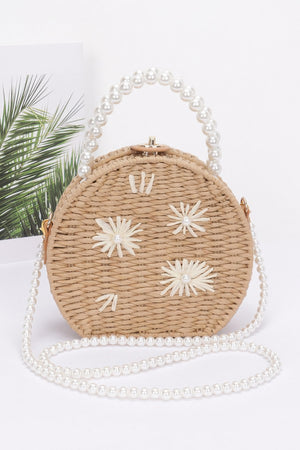 Faux Straw Handmade Clutch W/pearl Handle - Farnelli