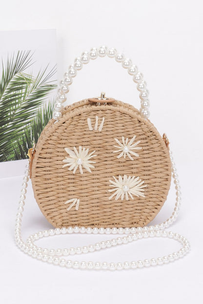 Faux Straw Handmade Clutch W/pearl Handle - Farnelli