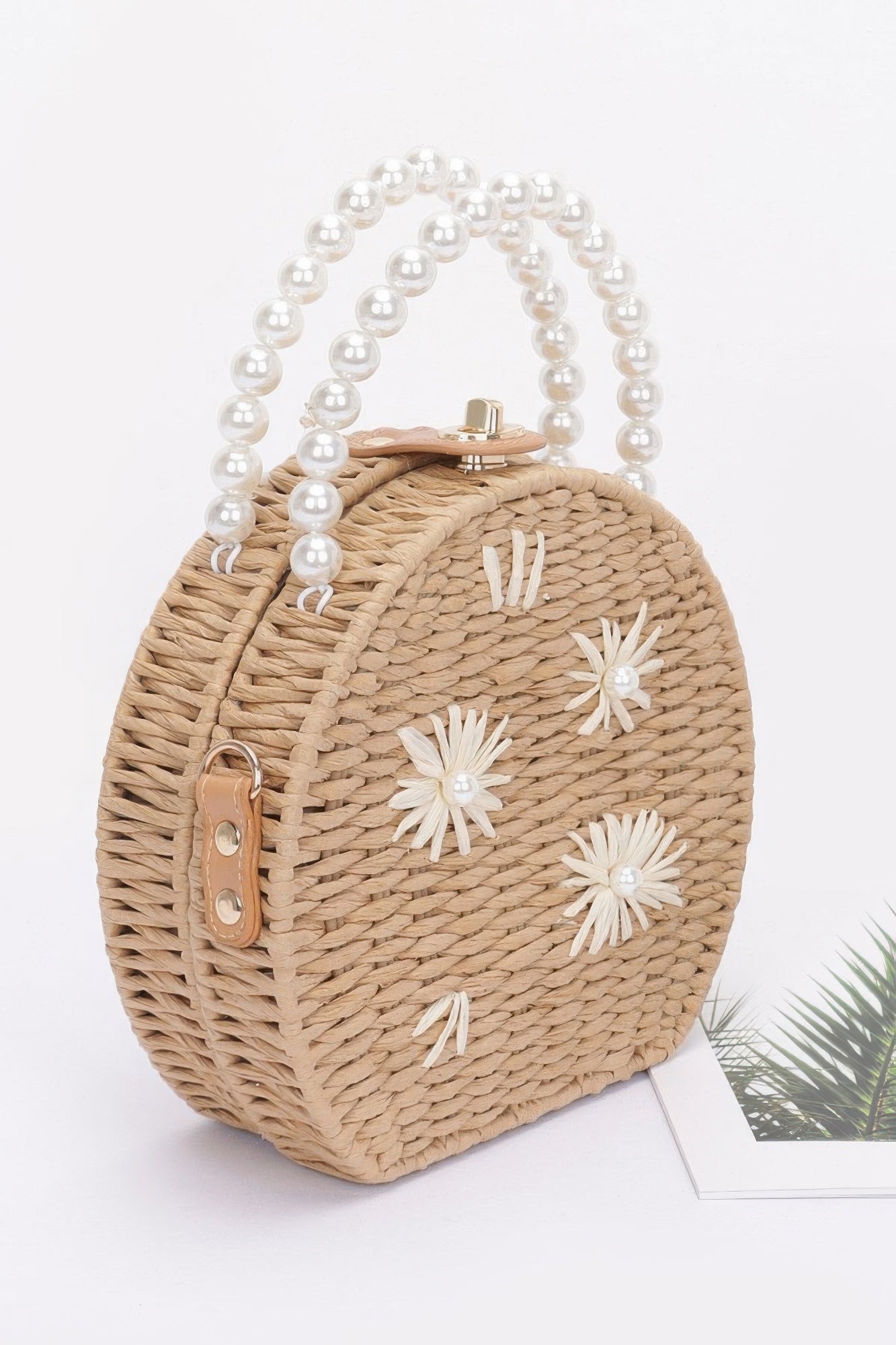 Faux Straw Handmade Clutch W/pearl Handle - Farnelli