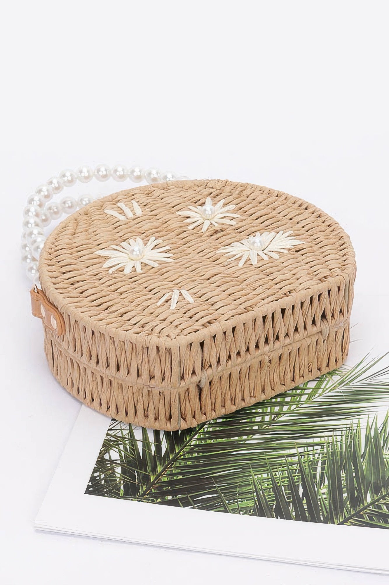 Faux Straw Handmade Clutch W/pearl Handle - Farnelli