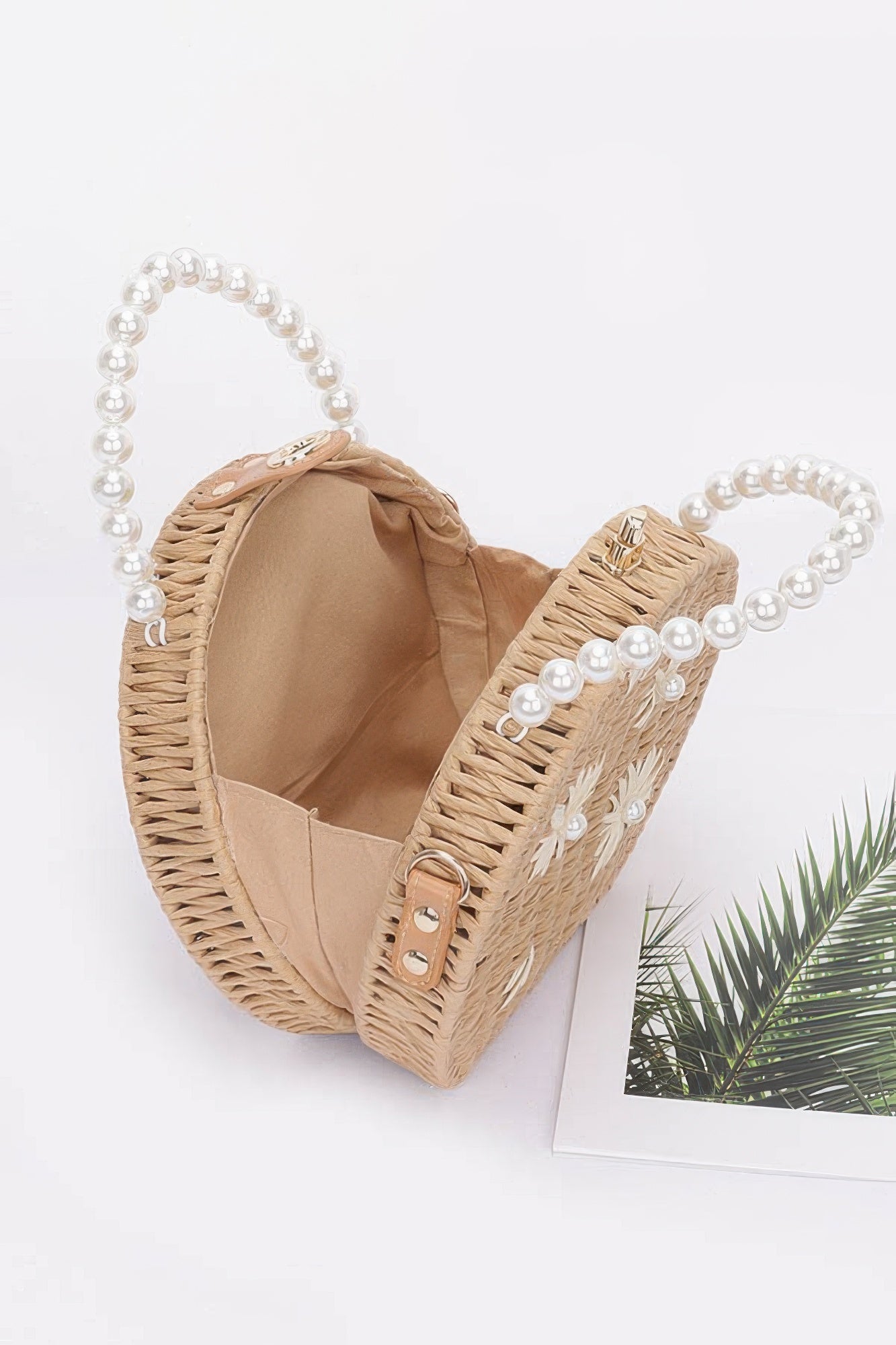 Faux Straw Handmade Clutch W/pearl Handle - Farnelli