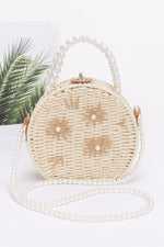 Faux Straw Handmade Clutch W/pearl Handle - Farnelli